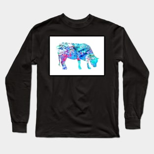 Color Splash Cow Art In Blue Long Sleeve T-Shirt